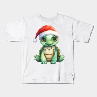 Green Sea Turtle in Santa Hat Kids T-Shirt